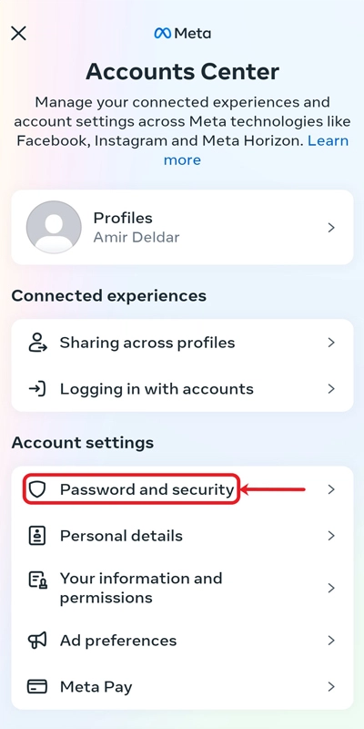 مرحله دوم آموزش تصویری دریافت کد ریکاوری فیسبوک - ورود به تنظیمات امنیتی و پسورد فیسبوک