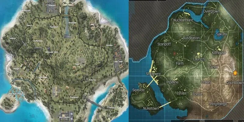 نقشه های بازی کالاف دیوتی و فری فایر